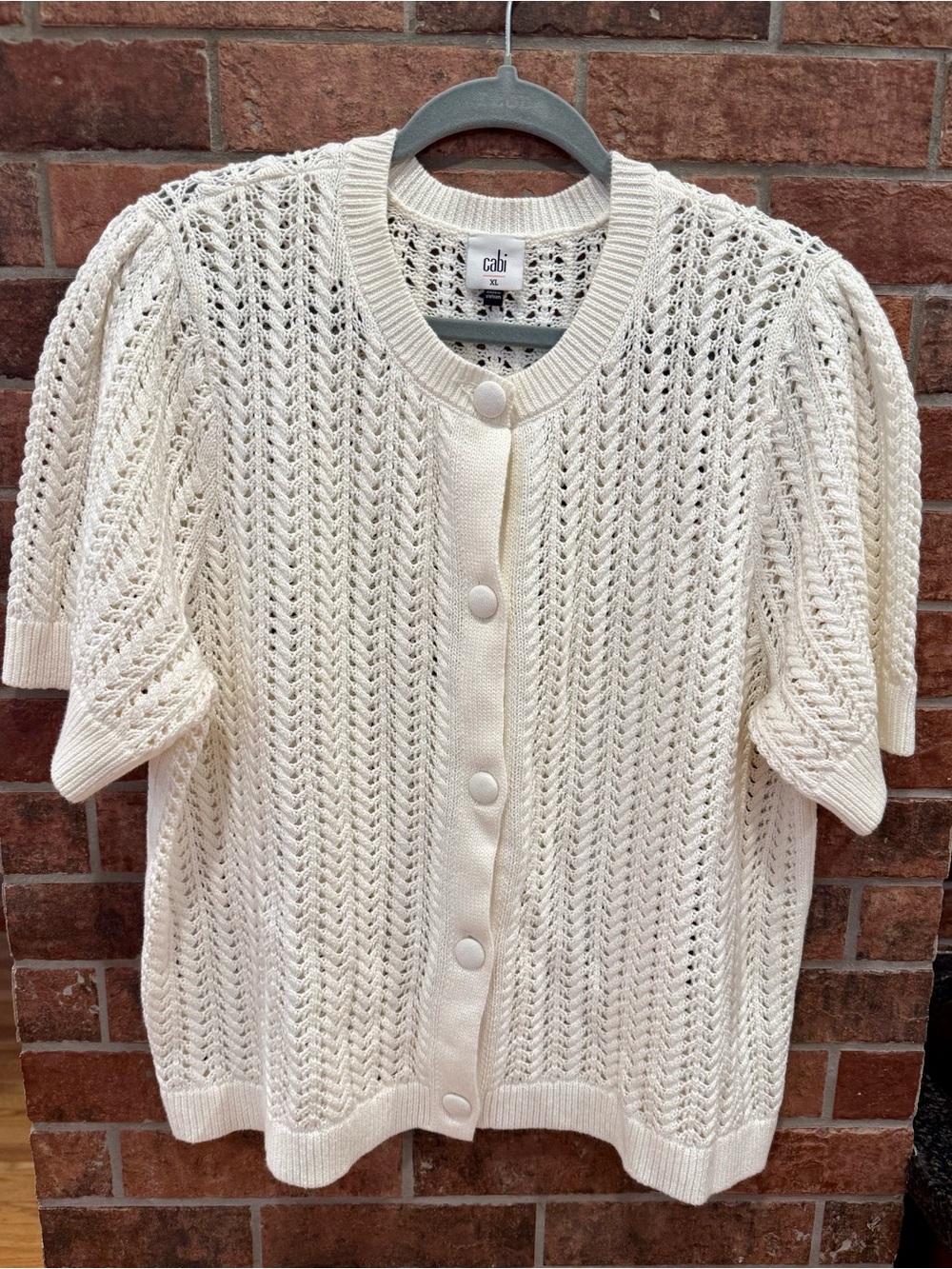 Cabi Open-Knit Short-Sleeve Cardigan